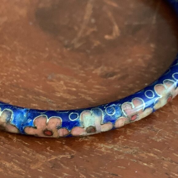 VTG Floral Cloisonne Enamel Bangle Bracelet Blue Pink Flowers Women Jewelry FLAW - Picture 6 of 8